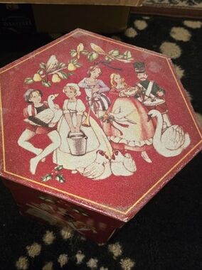 Vintage Red Hexagonal Holiday Keepsake 12 days of christmas Ornaments